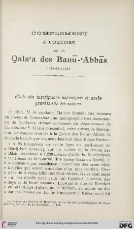 Sér. 5: Complément à l'histoire de la Qala'a des Banū-̀Abbās (Kabylie)