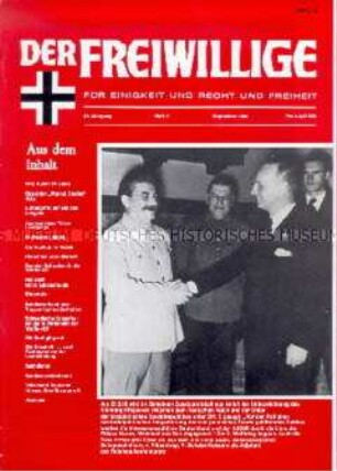 Neonazistische Monatszeitschrift "Der Freiwillige" u.a. zum Jahrestag der Unterzeichnung des "Hitler-Stalin-Paktes"