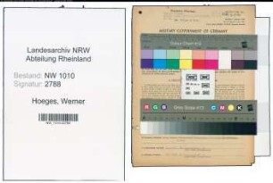 Entnazifizierung Werner Hoeges , geb. 30.05.1914 (Kaufm.Angestellter)