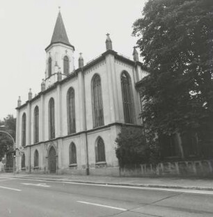 Lößnitz, Evangelische Hospitalkirche : Lösnitz (Kreis Aue), Hospitalkirche Sankt Georg, 1861, Straßenansicht von Südwest