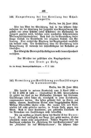 Anweisung zur Ausführung von Laufübungen im Turnunterricht : [D. Allgemeine Angelegenheiten der Unterrichtsanstalten]