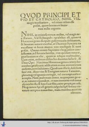Quod Principi et Pio et Catholico recta cognitio.