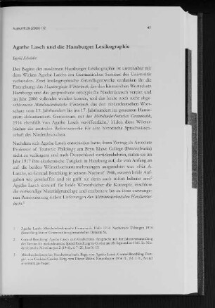 Agathe Lasch und die Hamburger Lexikographie