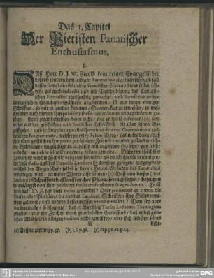Das I. Capitel Der Pietisten Fanatischer Enthusiasmus
