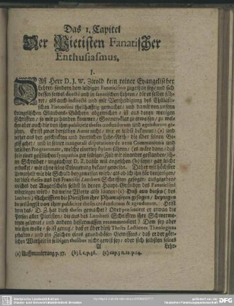 Das I. Capitel Der Pietisten Fanatischer Enthusiasmus