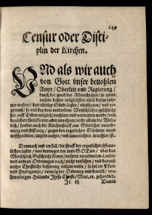 Censur oder Disciplin der Kirchen.