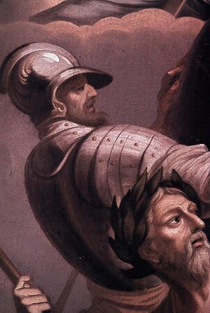 Karl der Große, auf drei besiegten Herrschern sitzend