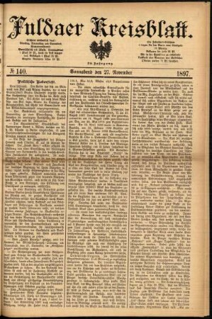 Erste Ausgabe vom Samstag, den 27. November 1897.
