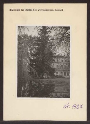 Blick vom Teich auf das Palais. Detmold. Neustadt. Papierabzug