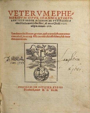 Veterum Ephemeridum opus ab anno 1499 - 1544, [1]. 1499 - 1519. - 1549