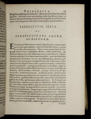Exercitatio Sexta. De Perspicuitate Sacrae Scripturae.