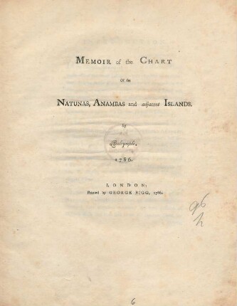 Memoir of the Chart Of the Natunas, Anambas and adjacent Islands
