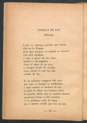 Criolla de ley : Milonga