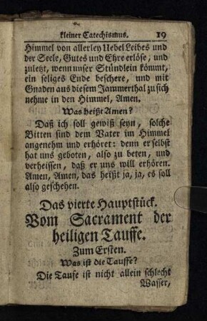 Das vierte Hauptstück: Vom Sacrament der heiligen Tauffe