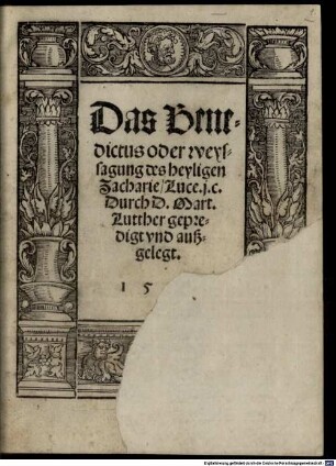 Das Benedictus oder weyssagung des heyligen Zacharie, Luce, j.c.