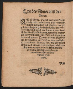 Eyd des Advocaten der Armen.