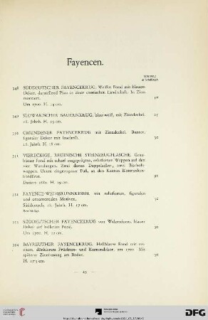 Fayencen (Nr. 348-365)