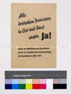 Propagandaschrift aus der DDR gegen die Wiederbewaffnung der Bundesrepublik und für einen Friedensvertrag