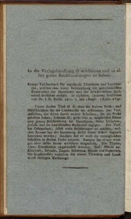 In der Verlagsbuchhandlung ist erschienen und in allen guten Buchhandlungen zu haben:[...]