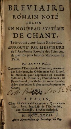Breviaire Romain : noté selon un nouveau Systeme de Chant