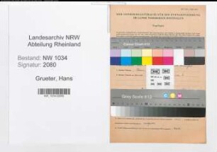 Entnazifizierung Hans Grueter , geb. 12.12.1914 (Oberwachtmeister)