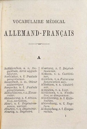 Vocabulaire médical allemandfrançais