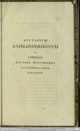 Auctarium Animadversionum Ex Comparata Helveti Hottingeri Interpretatione Subnatarum