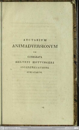 Auctarium Animadversionum Ex Comparata Helveti Hottingeri Interpretatione Subnatarum