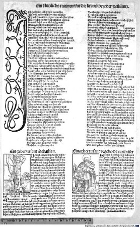 Ein Nutzlichs regiment fur die kranckheyt der Pestilentz : = Ein gebet zu sant Sebastian = Ein gebet zu sant Rocho de[m] nothelfer