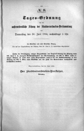 Tages-Ordnung, 30. Juni 1904