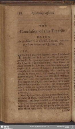 The Conclusion of this Treatise: Being An Answer to a Friend's Letter, containing some important Queries, &c.
