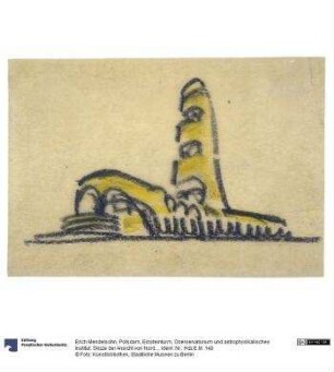 Potsdam, Einsteinturm, Oberservatorium und astrophysikalisches Institut. Skizze der Ansicht von Nordwesten - Perspektivansicht