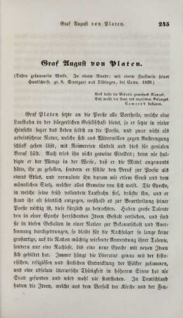 Graf August von Platen. (Deßen gesammelte Werke ... Stuttgart und Tübingen, bei Cotta 1839)