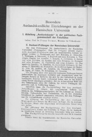 I. Abteilung "Auslandskunde" in der politischen Fachgemeinschaft der Fakultäten