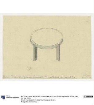 Runder Tisch mit eingelegter Glasplatte (Möbelentwürfe, Tische)
