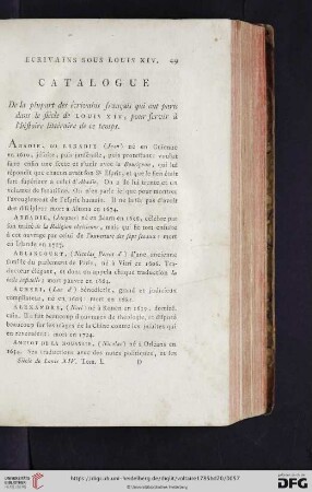 Catalogue: Ecrivains sous Louis XIV