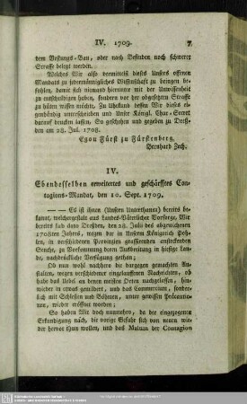 IV. Ebendesselben erweitertes und geschärfftes Contagions-Mandat, den 10. Sept. 1709