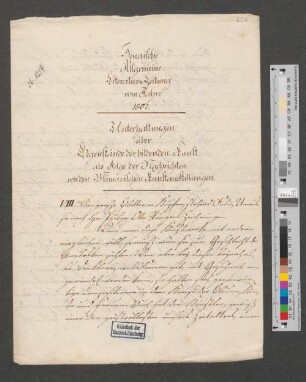 Jenaische Allgemeine Literatur-Zeitung vom Jahre 1807: Unterhaltungen über Gegenstände der bildenden Kunst als Folge der Nachrichten von den Weimarischen Kunstausstellungen.