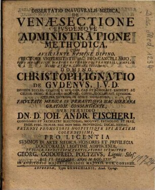 Dissertatio Inavgvralis Medica, De Venaesectione Ejvsdemqve Administratione Methodica
