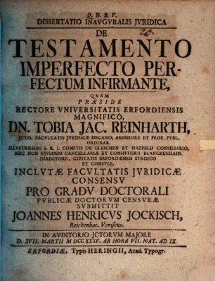 Diss. inaug. iur. de testamento imperfecto perfectum infirmante