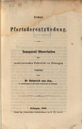 Ueber Pfortaderentzündung : Inaugural-Dissertation