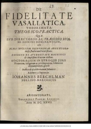 De Fidelitate Vasallatica, Theoremata Theorico-Practica
