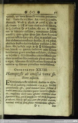 Observatio XXVIII. Haemoptysis ab omissa venae sectione adsueta