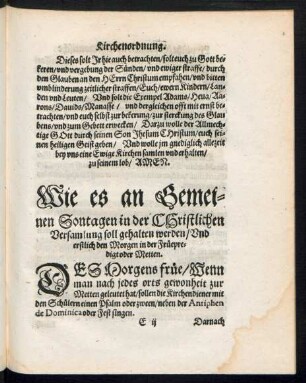Wie es an Gemeinen Sontagen in der Christlichen Versamlung soll gehalten werden ...