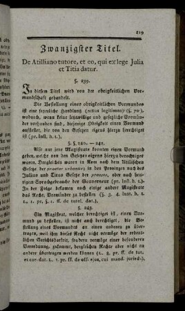 Zwanzigster Titel. De atilliano tutore, et eo, qui exlege Julia et Titia datur.
