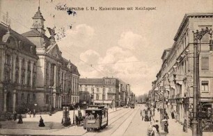 Postkartenalbum. "Karlsruhe i. B.-Kaiserstrasse mit Reichspost". Hauptpost