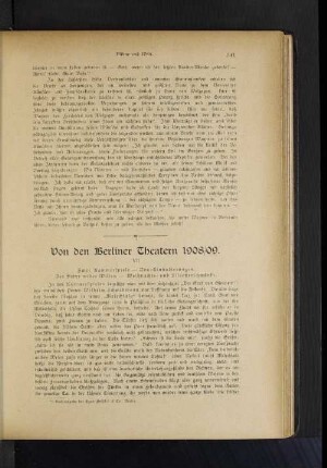 Von den Berliner Theatern 1908/09