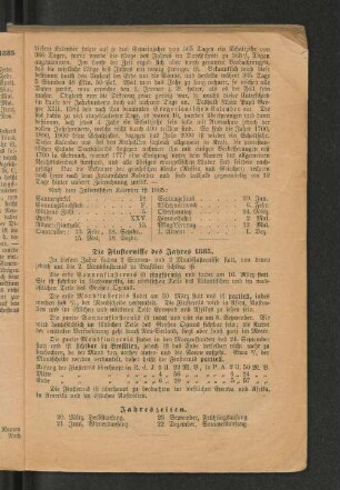 Die Finsternisse des Jahres 1885.