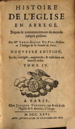 Histoire De L'Eglise En Abregé : Depuis le commencement du monde jusqu'à présent, 4