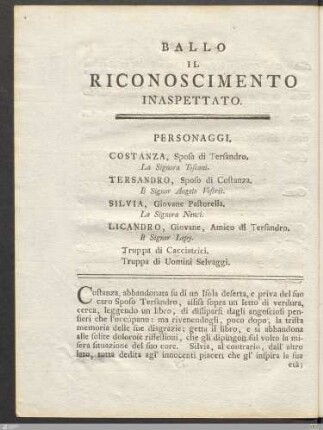 Ballo il riconoscimento inaspettato. / Ballet: Die unverhofte Zusammenkunft.